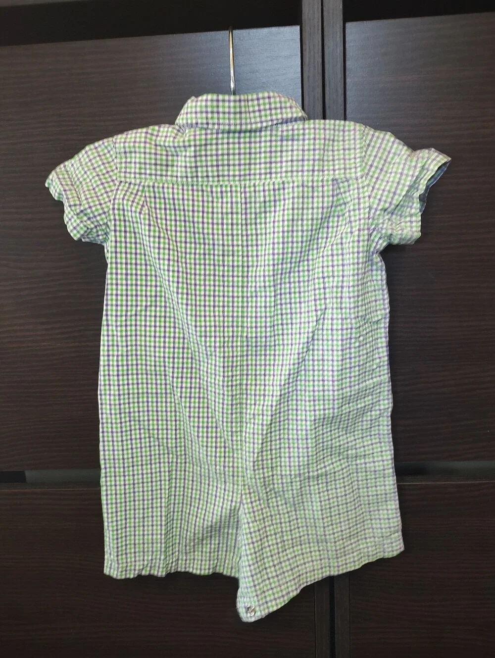 Polo Ralph Lauren Baby Boy Gingham Romper Size 6 Months Green Purple Plaid